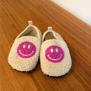 Cozy Cream Slippers with Pink Smiley Face